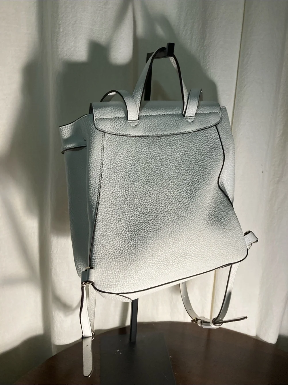kate spade White Leather Backpack with Multicolor Stripe Front